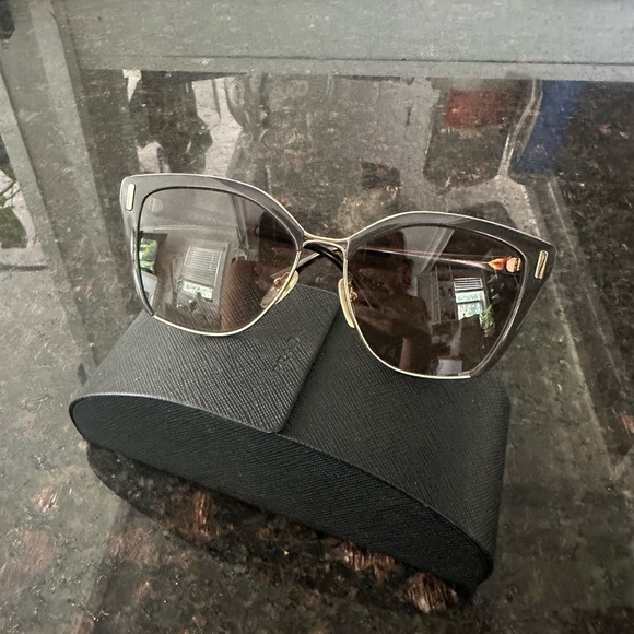 Prada Black and Gold Cat-Eye Sunglasses - Picture 1 of 8